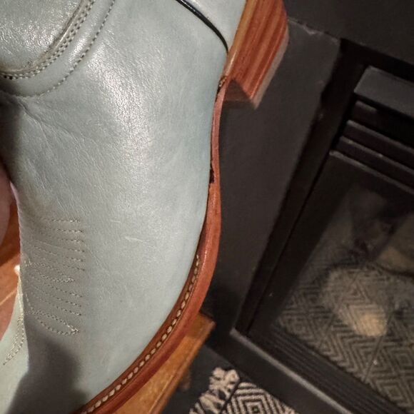 Rio Grande Leather Cowboy Girl Boots Women Sz 7 Light Blue Pointed Toe Slip-On - Picture 14 of 15